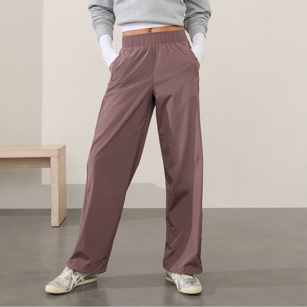 Athleta Wide-Leg Track Pants in Mauve Brown